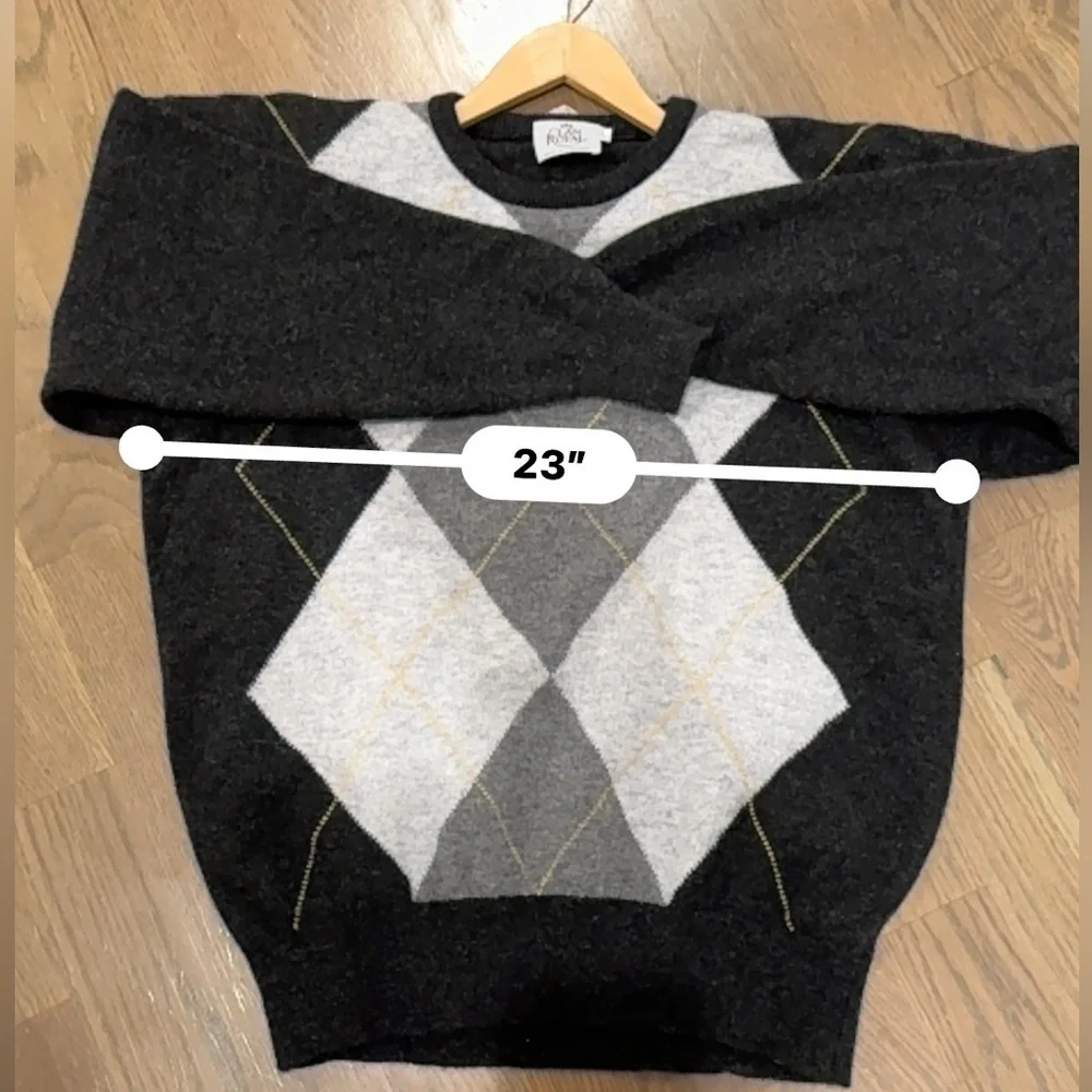 CLAN ROYAL Vintage Lambswool Sweater sz L Scotland Golf gray White black - Picture 5 of 7